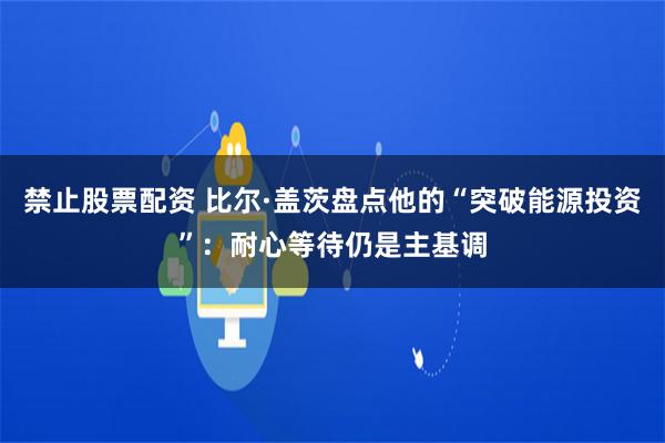 禁止股票配资 比尔·盖茨盘点他的“突破能源投资”：耐心等待仍是主基调